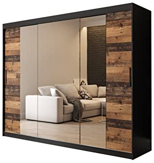 mb-moebel Armoire de Chambre avec 3 Portes et Miroir coulissantes Dressing Garde-Robe Penderie (Tringle) avec étagères (LxHxP): 250x200x62 cm - Alter STIL T2 (sans tiroirs)