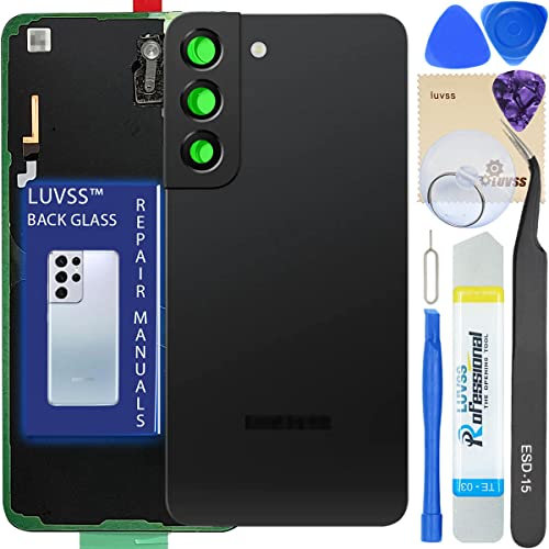 LUVSS Akkudeckel Kompatibel für Samsung Galaxy S22 5G Rückseite Glas Deckel Original Backcover Ersatz Reparatur Set SM-S901B/DS (Schwarz)