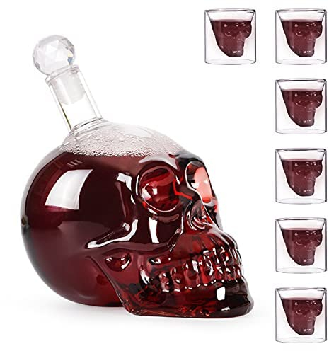 Totenkopf Gläser, 350/550ml, Whisky Gläser, Totenkopf Gläser, Totenkopf Gläser Dekoration, Set (7stück(550ml+75ml*6))