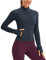 CRZ YOGA Women's Butterluxe Full Zip Running Jacket Pockets Outdoor Sports Cropped Jackets Gym Long Sleeve Top with Thumb Holes True Navy 12