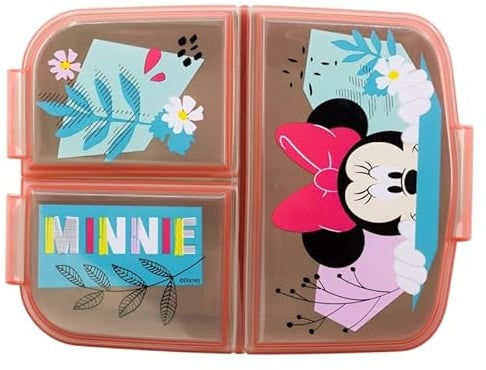 ILS I LOVE SHOPPING Brotdose für die Schule mit 3 Fächern, Brotdose aus Kunststoff für Kinder, Lunch Box, BPA-frei (für Minnie Mouse)