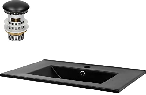 ML-Design Lavabo de Cerámica Negro Mate Rectangular 71 x 16,5 x 46,5 cm Con Juego De Drenaje Y Rebosadero Orificio Para Grifo Lavamanos Moderno Encastrable Pila Para Baño Aseo Fregadero Empotrado