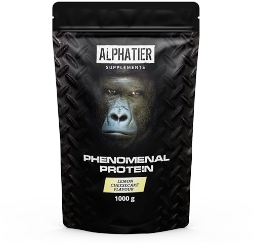 Alphatier Phenomenal Proteína en Polvo con BCAA y EAA - Tarta de Queso al Limón 1000 g - 82% de Proteínas - vegan Protein Powder - Aislado de Proteína de Soja y Aminoácidos - sin Gluten + sin Lactosa