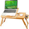 Plateau Réglable pour Ordinateur Portable Lapdesk en Bambou, Table Pliante Portable avec Tiroir et Trous de Refroidissement, Canapé-Lit Plateau de Repas de Travail 66 * 30 * 35 cm-Couleur Bois