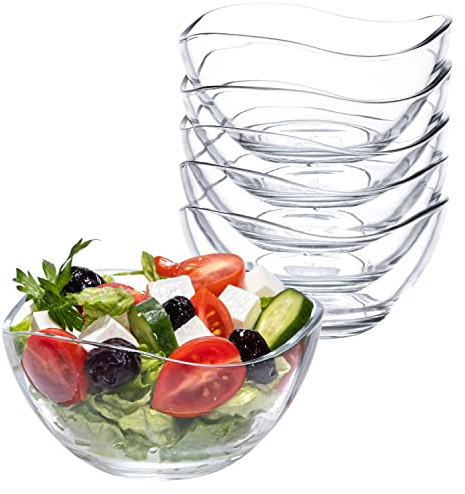 Spar-Home® Stackable Small Glass Salad Bowl Set of 6 – 11 oz Glass Containers for Cereal, Dessert, Fruit