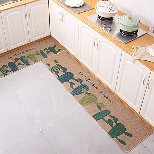 Mateju Tappeto Cucina Antiscivolo Lavabile, Lino Assorbente Tappetino Cucina Antiscivolo Gomma Tappeto per Cucina, Sala da Pranzo, Lavanderia (40x60cm,Cactus)