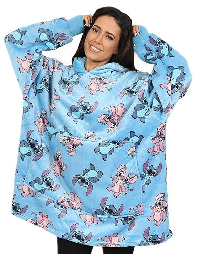 Lilo and Stitch, Stitch & Angel - Sudadera con capucha azul para mujer, manta de forro polar de gran tamaño, azul, talla única
