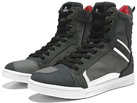 BORLENI Scarpe Moto Uomo Stivali Motocross Città Corsa Strada Stivaletti Protettivi Motociclista Grigio 46