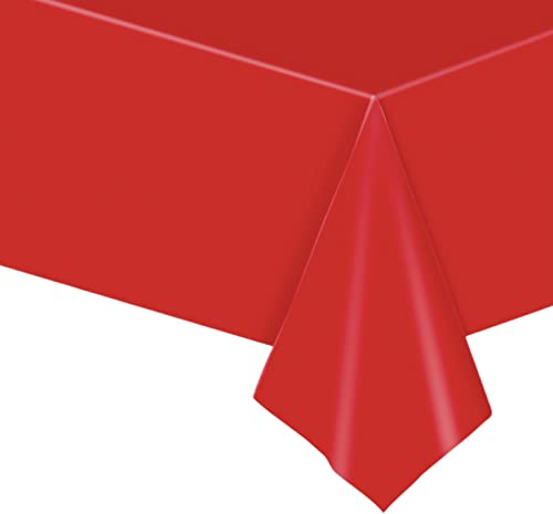 POPOYU Mantel rojo desechable 137 x 274 cm, mantel rectangular de plástico para mesa de exterior, gastronomía, fiestas, bodas o hogar