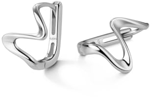 Reffeer 925 Sterling Silber Ocean Wave Creolen Huggies für Frauen Kleine Creolen Minimalistische Ohrringe (A-Silver)