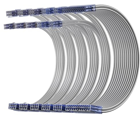 AsiaHorse Aktualisierung 16AWG Sleeved Cable Kit für GPU/CPU, PSU Kabelverlängerung, Netzteil Extensions Kabel mit Kabelkämmen,24PIN/(6+2) PIN/(4+4) PIN Kabelmanagment, 30CM, Transparentes Silber