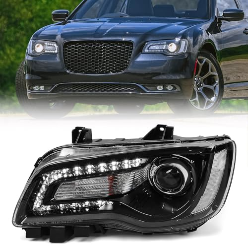 FIONE Halogen-Scheinwerfer kompatibel mit Chrysler 300/300C 2015 2016 2017 2018 Scheinwerfer Montage mit schwarzer Blende Ersatz linke Fahrerseite links 68214383AD CH2502269