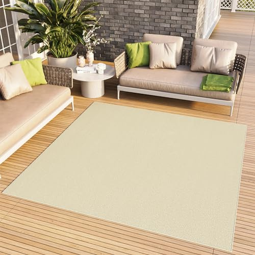 TAPISO Mono Quadrat Teppich Creme Einfarbig Indoor Outdoor 160 x 160 cm | Kurzflor UV-beständig Einfarbig Wohnzimmer Schlafzimmer Kinderzimmer Modern Design OEKO-TEX