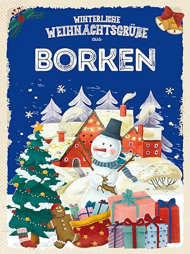 Ontrada Blechschild 30x40cm gewölbt Weihnachtsgrüße aus BORKEN Schild