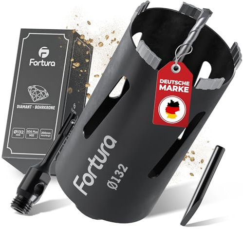 Fortura® Kernbohrer/Bohrkrone Ø32-162mm / 200mm Länge/SDS Plus/Dosenbohrer/Diamantbohrkrone/Bohrkrone Steckdose/Kernlochbohrer/Diamant (Ø132x200mm)