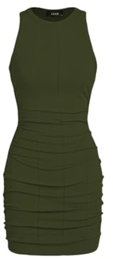 CIDER Minikleider für Damen, figurbetont, Rundhalsausschnitt, ärmellos, gerüscht, Sommer, kurz, Tankkleid, Ausgehen, lässiges Outfit, Grün , Groß
