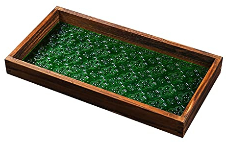 Bandejas Decorativas Bandeja de Servir y Bandeja, Bandeja de refrigerio de Cristal Verde de la Begonia de Madera Rectangular, Bandeja de Desayuno, decoración de Granja con Estilo Bandeja para Mesa De