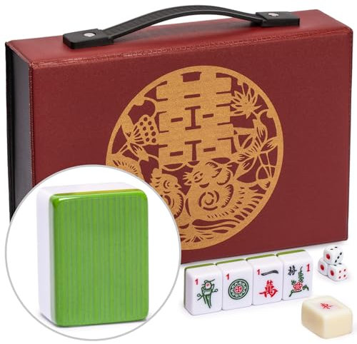 Yellow Mountain Imports Jeu de Mahjong Chinois Oasis de Bambou avec 146 Petites Tuiles et Étui en Vinyle Rouge — Uniquement pour Le Jeu à la Chinoise [「竹林綠洲」中國麻將]