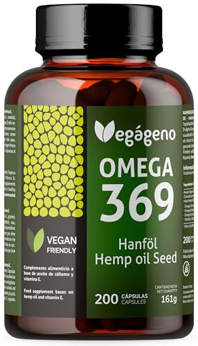 Vegageno OMEGA 3 6 9 Capsules Haute Concentration OMEGA 3 Vegan 200 Capsules Avec Vitamine E Naturelle Sans OGM Sans Gluten Sans Poisson. Seulement Végétal. Convient aux Végétaliens et Végétariens.