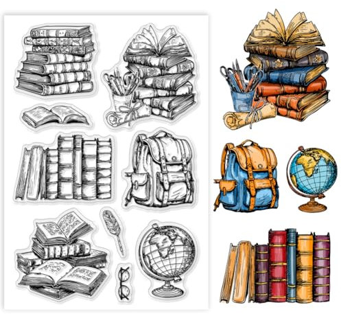 PH PandaHall Buch Thema klar Stempel, Tasche Silikonstempel Transparenter Gummistempel Globus Gläser für Kartenherstellung, Paper Crafting Fotoalben, Urlaubskarten, Scrapbooking