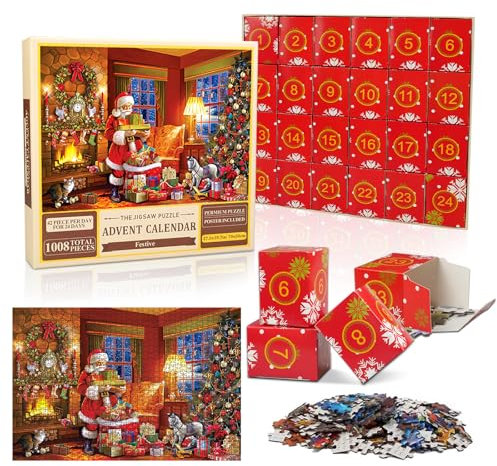 Zfseyuh 2024 Calendrier de l'Avent Puzzles,Christmas Advent Calendar,Puzzle de Noël pour Compte à Rebours Jusqu'à Noël,cadeau de Noël
