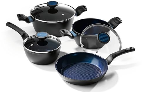BRATmaxx Topfset mit Pfanne | Kochgeschirr mit Glas-Deckel | 3 Töpfe + 1 Pfanne im Kochtopf Set aus Aluminium | keramikbeschichtete Antihaftsohle | alle Herdarten, auch Induktion
