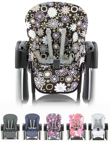 Ersatzbezug Sitzkissen [Bezug für Hochstuhl] kompatibel mit Peg Perego Prima Pappa TATAMIA & NEW BORN (braun braune Blumen)