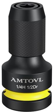 AMTOVL Adaptador 1/2 a 1/4 Hexagonal,Convertidor de Llave de Impacto,1/2 Cuadrado a 1/4 Hexagaonals,42CRMO,25mm Soporta Cambio Rápido para Llaves de Carrca
