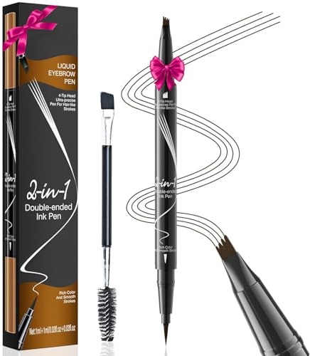 Eyebrow Pencil, 2-in-1 Waterproof Microblading Eyebrow Pen, Long-Lasting Smudgeproof Brow Pen with 4 Fork Tip, Dual-ended Magic Brow Pencil for Natural-Looking Hair-Like Defined Brows (Dark Brown)
