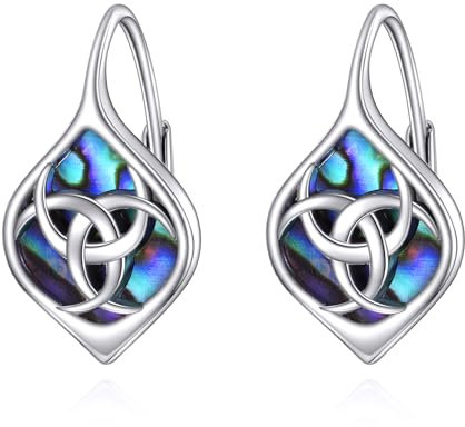 Keltische Ohrringe Damen 925 Sterling Silber Keltisches Knoten Creolen Ohrringe Abalone Muschel Schmuck Geschenk (Dreifachhorn)