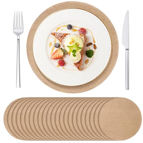 Runde Tischsets aus Jute, rustikal, 30 cm, 24 Stück, für Platzteller, runde Tischsets für Esstisch, braunes Platzset für Hochzeit, Abendessen, Urlaub, Bauernhaus-Dekoration