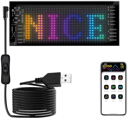Luminea Tafel: Programmierbare Flexible LED-Anzeigetafel, 512 LEDs, 17 x 7 cm, App, USB (Display, Leuchtschrift, Digitale Wanduhr)
