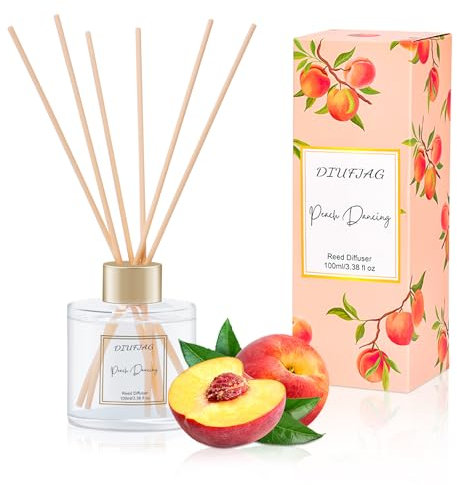 Pfirsich-Duft-Diffusor mit 6 Faserstäbchen, 100 ml, Schilfrohr-Diffusor-Set, Aromatherapie, Duftzerstäuber, Lufterfrischer für Zuhause, Schlafzimmer, Badezimmer