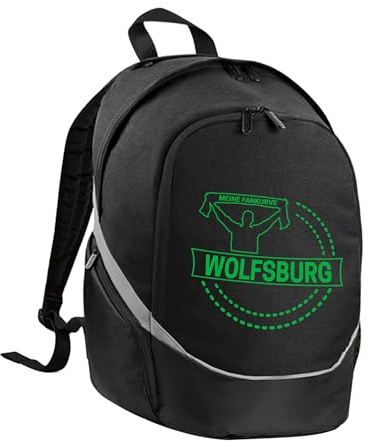 multifanshop Rucksack - Wolfsburg - Meine Fankurve - Druck grün - Tasche Größe one size schwarz