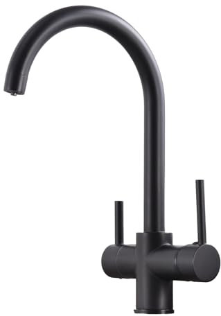 Zeffrary Rubinetto da cucina a 3 vie, girevole a 360°, miscelatore per lavello con ugello flessibile, rubinetto da cucina in acqua fredda e calda e filtro (nero)