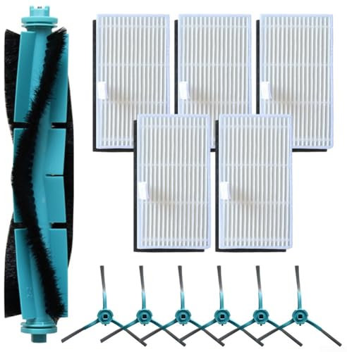 12 Stück Ersatzteile passend für MEDION X41 SW / X41 SW+ / X42 SW+ / MD 11916 / MD 14841 / MD 12034 Roboter-Staubsauger, inklusive 1 Hauptbürste, 5 HEPA-Filter, 6 Seitenbürsten