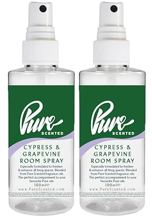 Pure Scented 200ml Room & Fabric Sprays 2 x 100ml Suitable For Home, Car, Caravan, Work, Gym Bags, Odour Eliminators (2 x 100ml, Cypress & Grapevine)