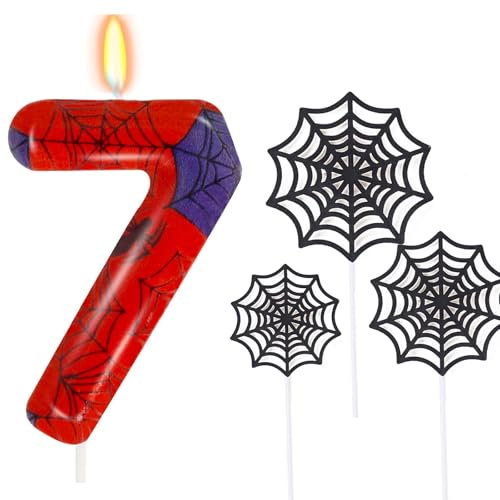 Ronoza Geburtstagskerzen Zahlen 7 (Spidey Deko), Kerzen Geburtstag, Grüne Geburtstagskerze, spidey 7, Geburtstagskerzen für Torte, Kerze 7, Kerzen Zahlen (mit Tortendeko Spinnennetz Set)