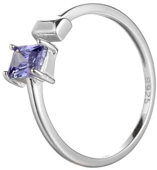 DyLyz Anello da donna in argento sterling 925 classico delicato scintillante con zirconi viola taglio quadrato vintage regolabile con diamante simulato pietra portafortuna anello da dito anello