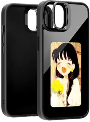 QSM E-Ink Bracket Phone Case for iPhone 13-15 Series,Photo Customiza NFC Ink Case Instantly Display Photos On Ink Screen Back Personalize Your Phone (Black, for iPhone 13Pro(with Bracket))