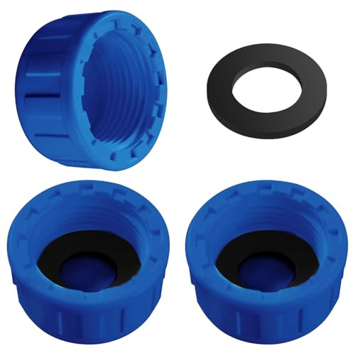 Lyeteung 3 Piezas G3/4 Conector de Manguera de Rosca Hembra Redondo, PVC Tapa Ciega Tubería, Rosca Hembra PVC Tapa de Válvula de Drenaje, con Junta de Goma, para Extremos Tuberías, Azul
