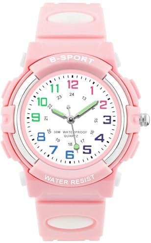 GUUMUXIN Kinderuhr für Mädchen, Analoge Armbanduhren für Kinder, Lernuhr für Kinder, wasserdichte Outdoor-Sportuhr aus Gummi für Mädchen und Jungen von 5-16 Jahren