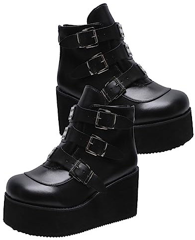 VALICLUD 1 Paio stivaletti vintage da donna scarpe estive shoes for women girare piattaforma tacchi alti falso stivali corti stivali da donna a punta tonda Materiale suola: gomma Black