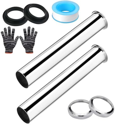 UBERMing 2 Pezzi Tubo di Immersione Sifone in Acciaio Inox 300 mm, Tubo per Sifone Lavandino Prolunga Tubo Sifone con Anelli di Tenuta e Dado, 1 1/4 Pollici x 32 mm