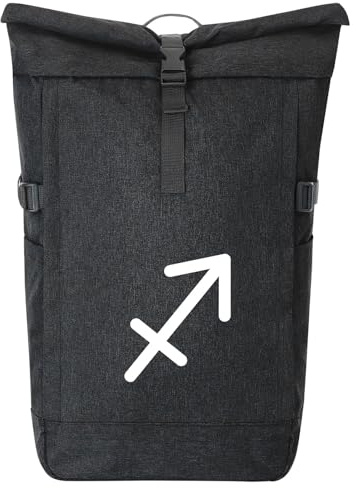 Huuraa Kurierrucksack Schütze Sternzeichen Zeichen 30-44 Liter Black Melange Fairtrade Rolltop Rucksack Geschenkidee