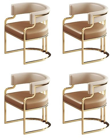FYZLOIPU Juego De 4 Sillones Modernos De Respaldo Bajo con Asientos De Piel Sintética Y Patas De Latón. Ideales para Teterías, Cocinas Y Comedores. Sillas De Comedor Color Marrón Cl,