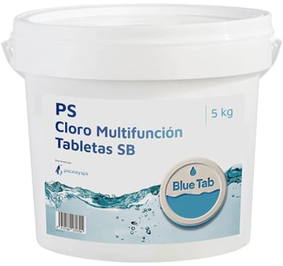 Blue Tab Cloro Multifuncion en Tabletas 250 gr, Previene Algas y Manchas Negras o Verdes sin Sulfato de Cobre, 5 KG - BL2605 Piscinayspa