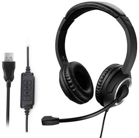 Elqubkan Auriculares USB con Cable para Centro de Llamadas, Auriculares con MicróFono, Auriculares Supraaurales con CancelacióN de Ruido para Juegos, para Ordenador, PC y PortáTil