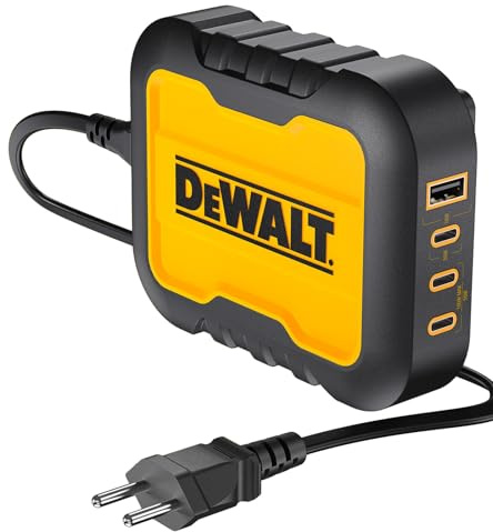 DEWALT Heavy Duty 4 Port USB C Charger Block, 100W USB C Charger Intelligent Power Sharing, 6ft EU Power Cord, Charge 4 Devices Compatible w/ DEWALT 20V Batteries, Perfect for Work Tables & Jobsites