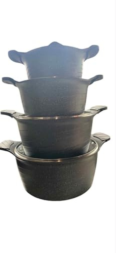 Lot de 4 Marmites en Pierre qualité supérieur, Anti-adhésif, Compatible Tous Feux Induction, 20/24/28/32 cm, Sans PFOA